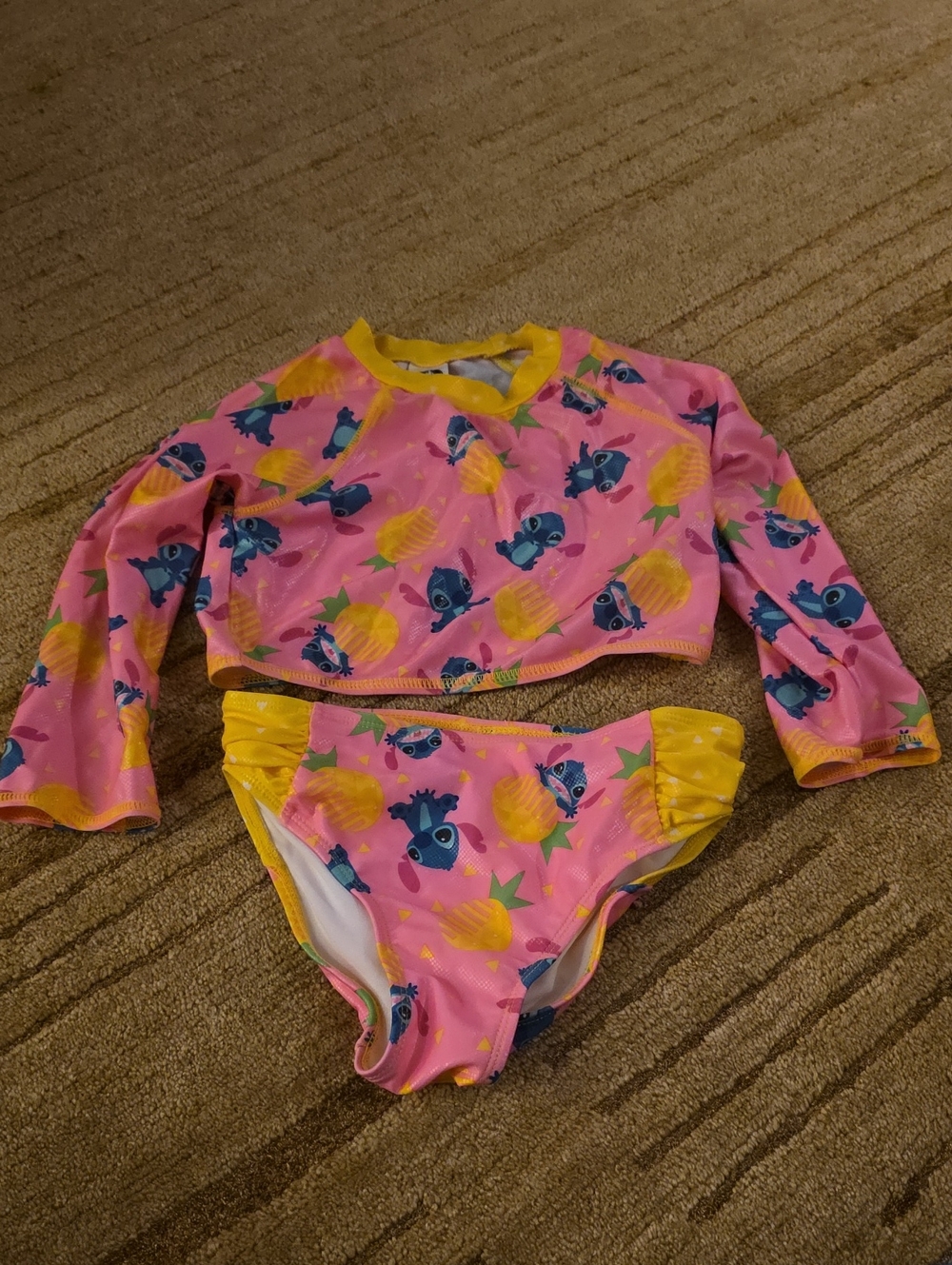 Disney Pink & Yellow Pineapple Stitch Rash Guard Swim Set Size 7/8